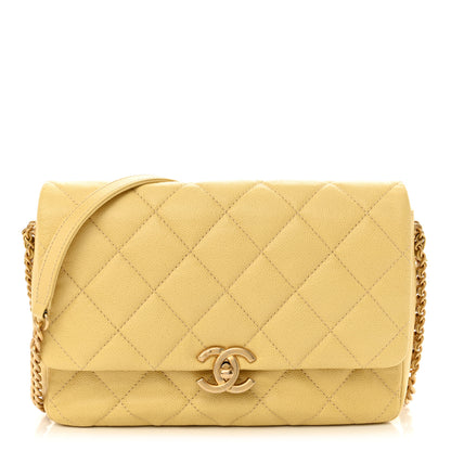 Chanel Shiny Caviar Quilted Large Chain Melody Flap Yellow 1 of 11