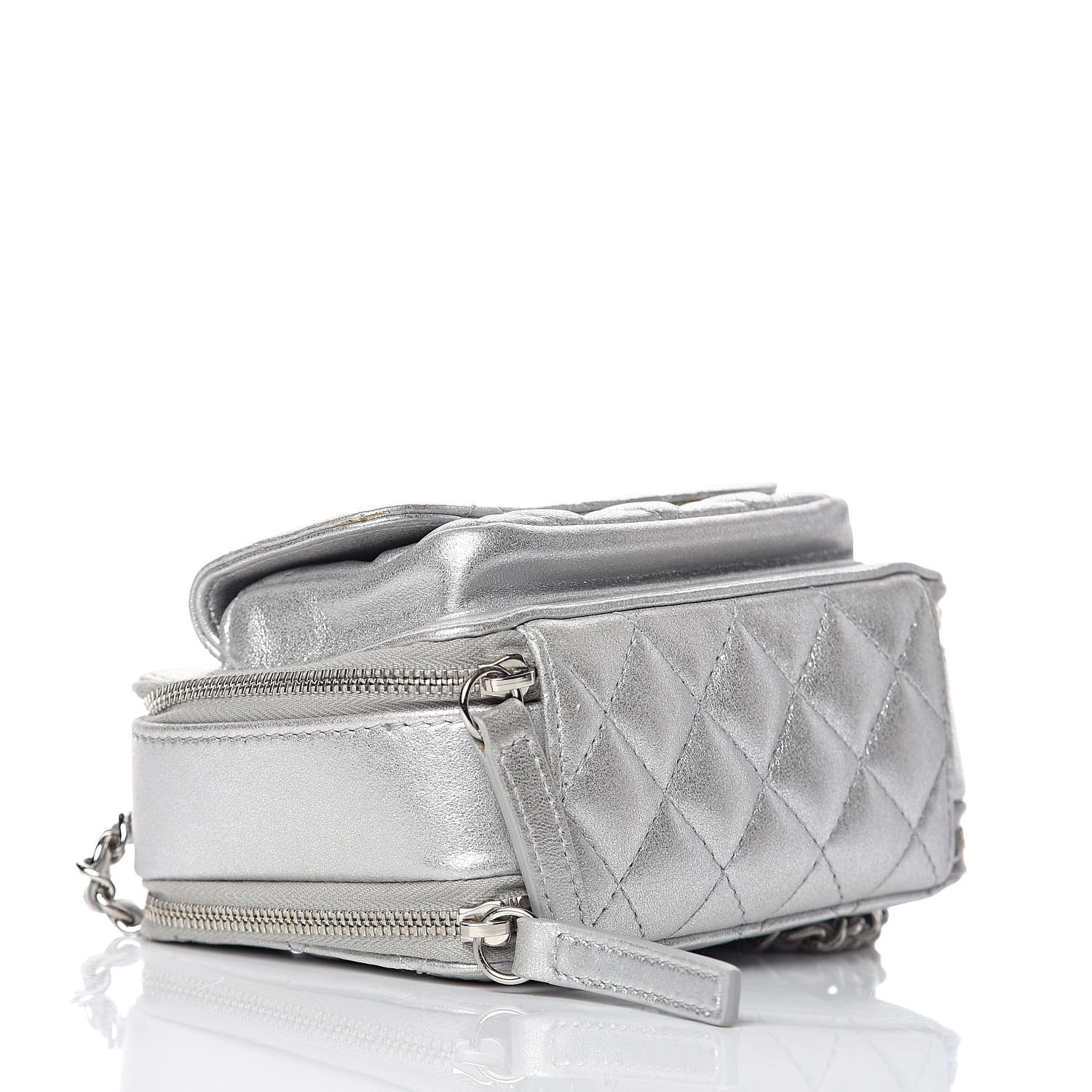 Chanel Metallic Lambskin Quilted Mini Pocket Box Camera Case Silver 4 of 15