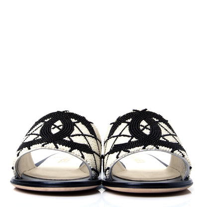 Chanel Pearl Embroidery CC Mules 36 Black White 2 of 6