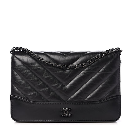 Chanel Aged Calfskin Chevron Quilted Gabrielle Wallet On Chain WOC Black 1 of 11
