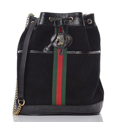 Gucci Suede Patent Web Medium Rajah Bucket Bag Black 1 of 8