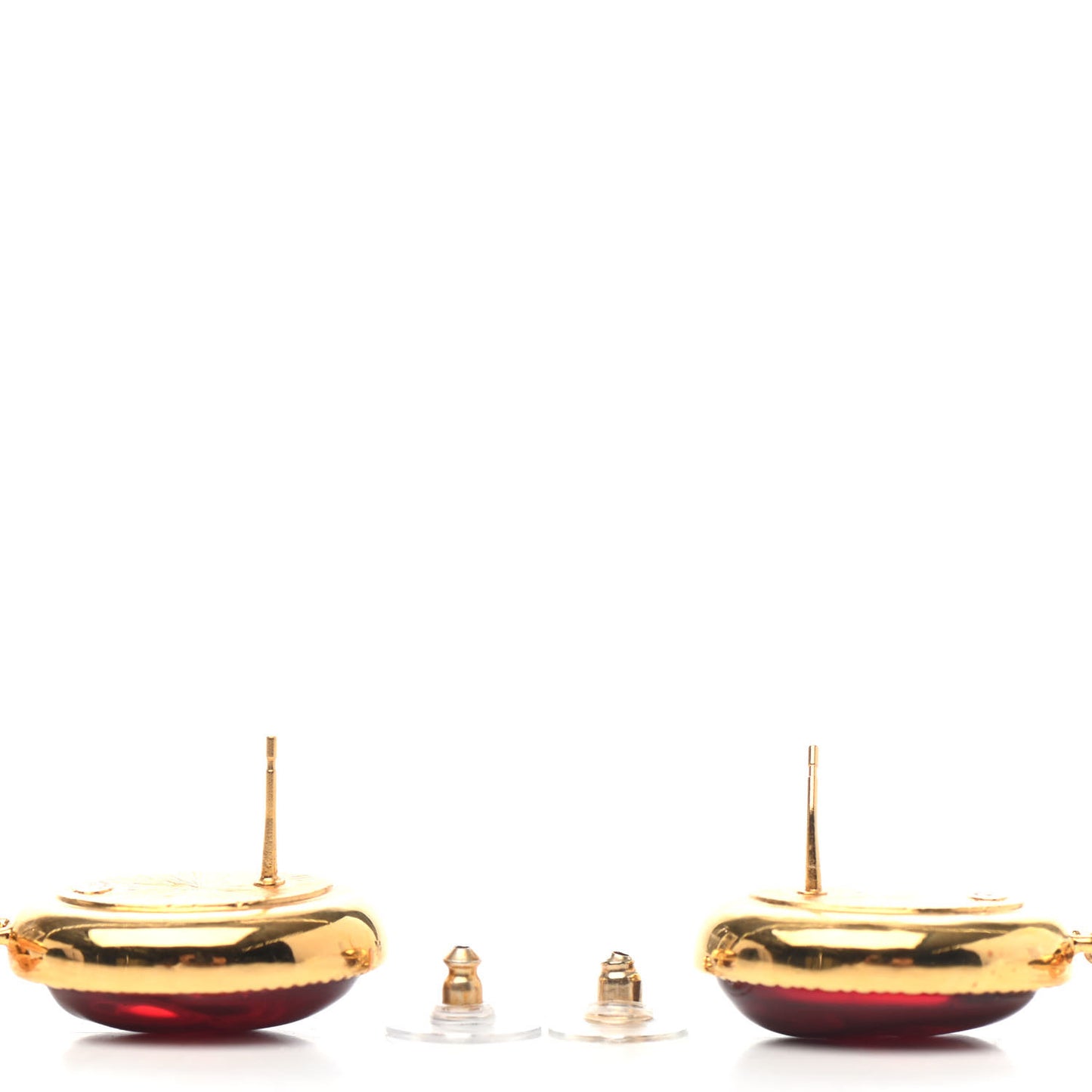 Resin Metal Obazine CC Drop Earrings Gold Red