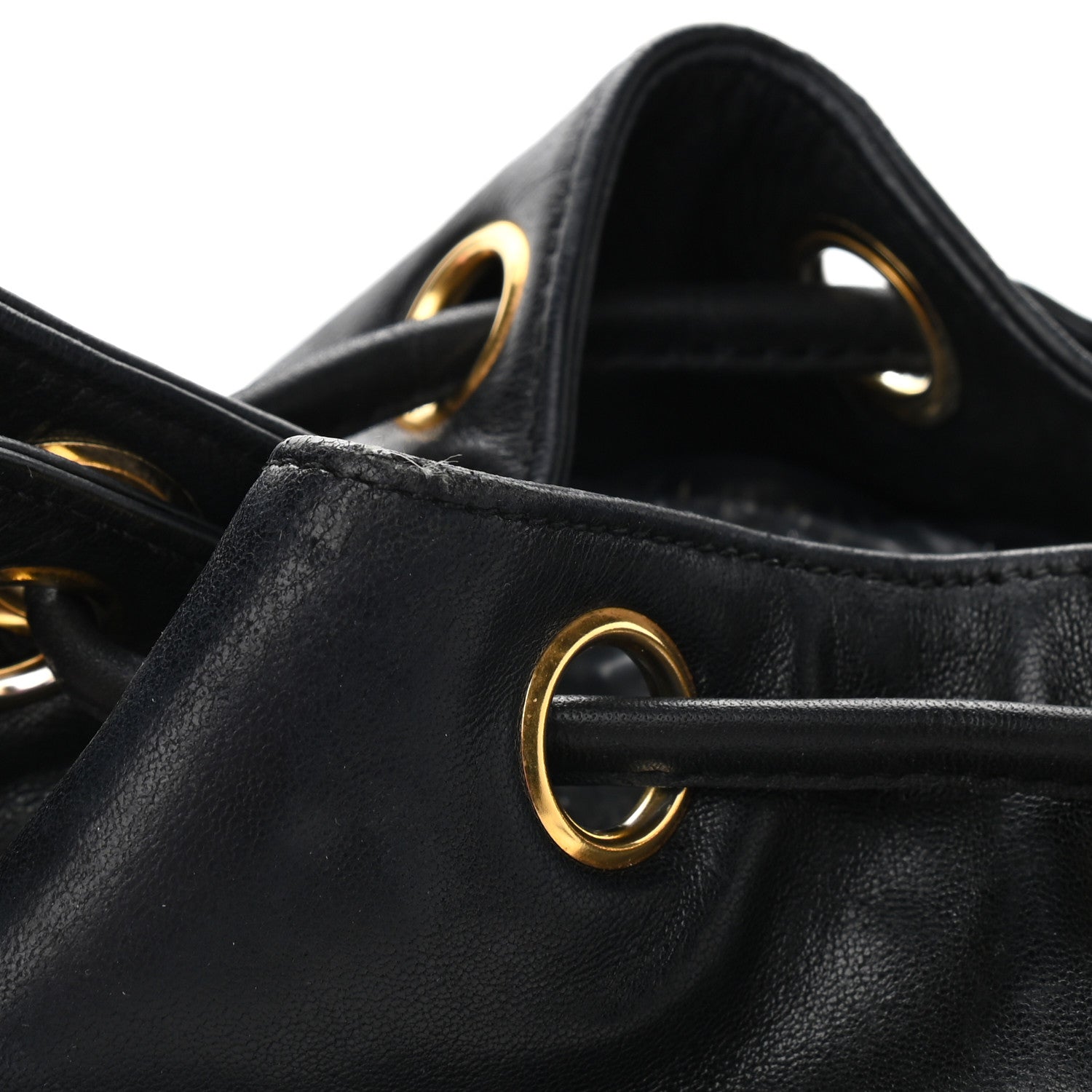 Chanel Lambskin CC Stitched Drawstring Bucket Bag Black 11 of 13
