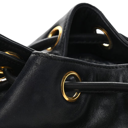 Chanel Lambskin CC Stitched Drawstring Bucket Bag Black 11 of 13