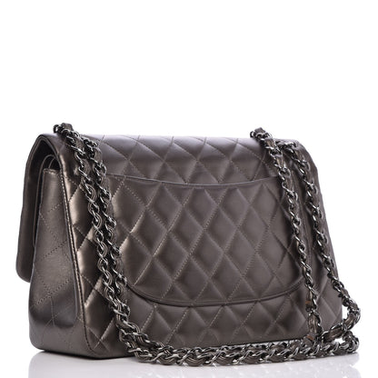 Chanel Metallic Lambskin Quilted Jumbo Double Flap Pewter 4 of 9