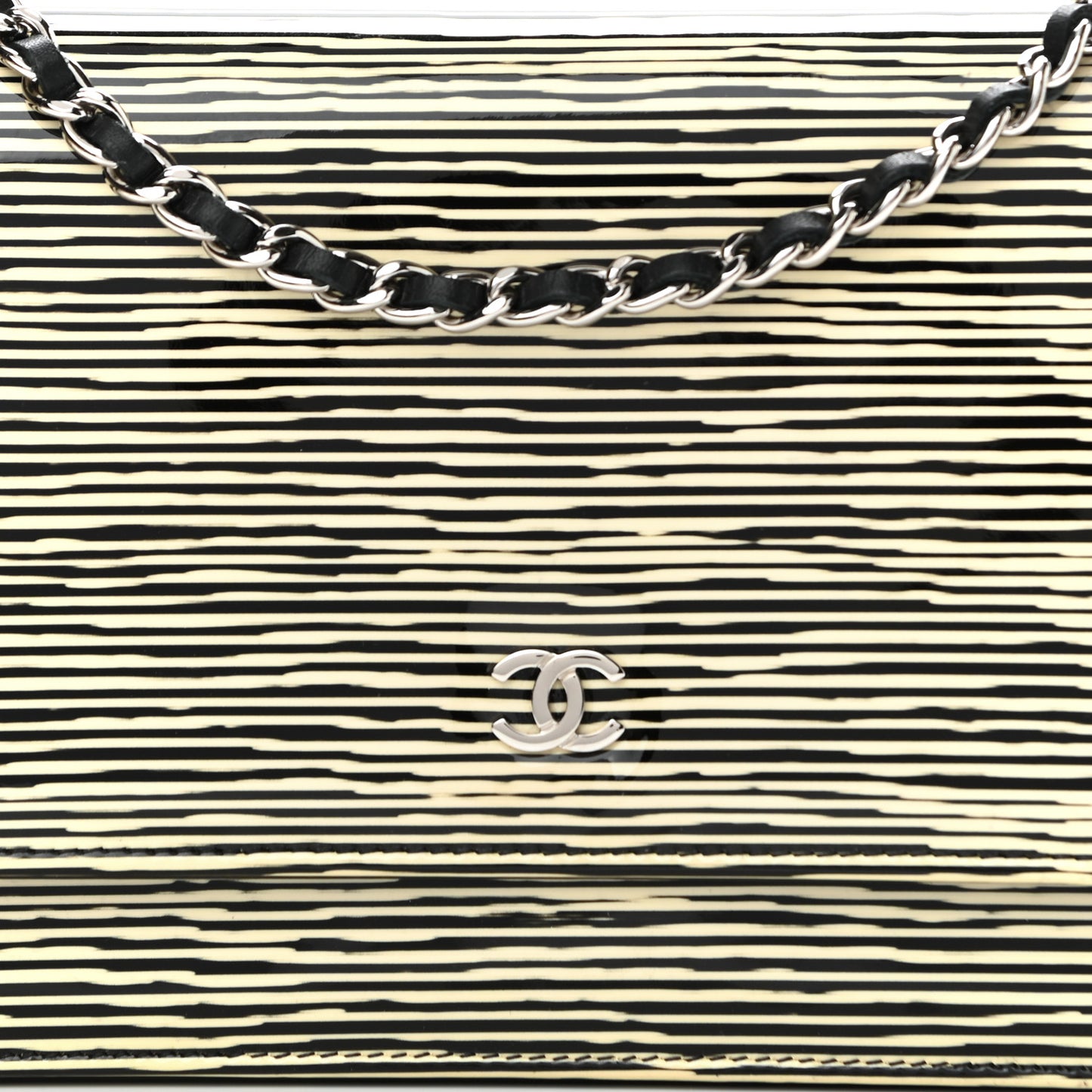 Patent Striped Wallet On Chain WOC Black