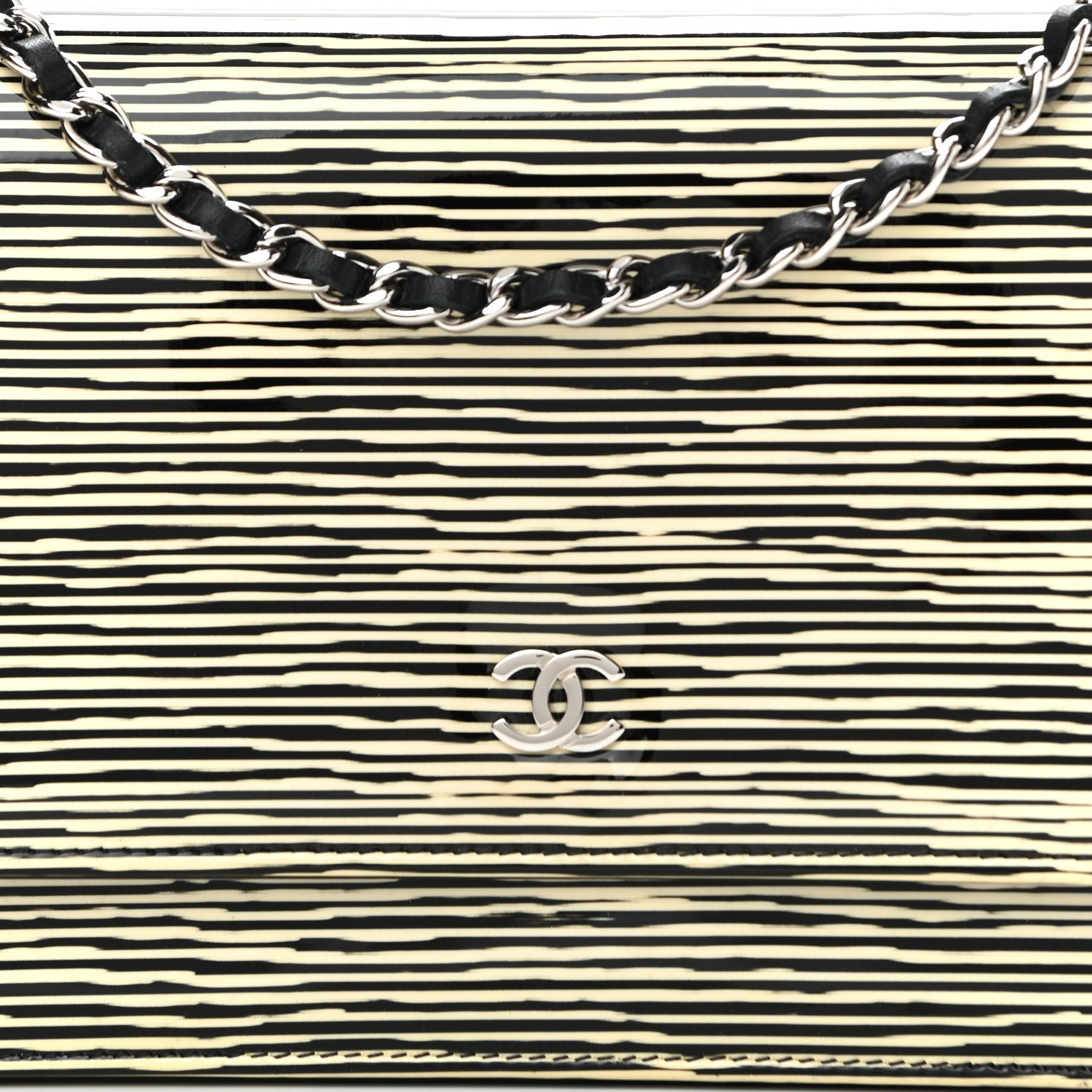 Chanel Patent Striped Wallet On Chain WOC Black 8 of 11