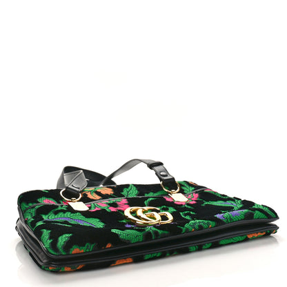 Gucci Velvet Jacquard Floral Embroidered Large Arli Top Handle Bag Black Green Multicolor 4 of 11