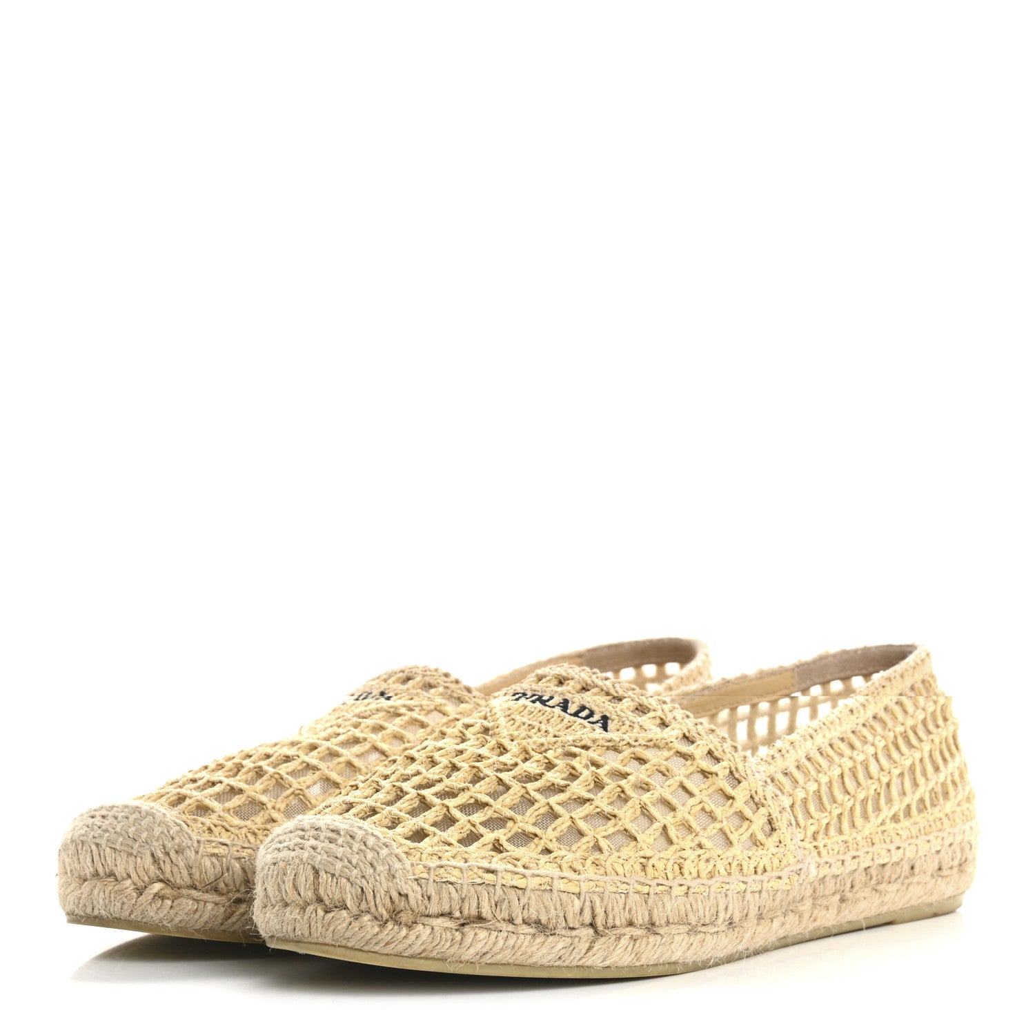 Prada Raffia Triangle Logo Crochet 20mm Espadrilles 38 Naturale 4 of 8