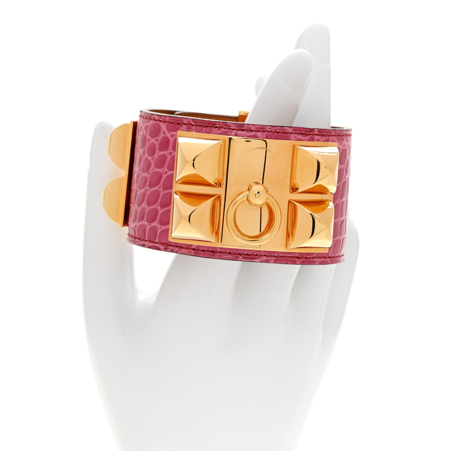 Hermes Shiny Alligator Collier De Chien CDC Bracelet S Rose Scheherazade 2 of 6