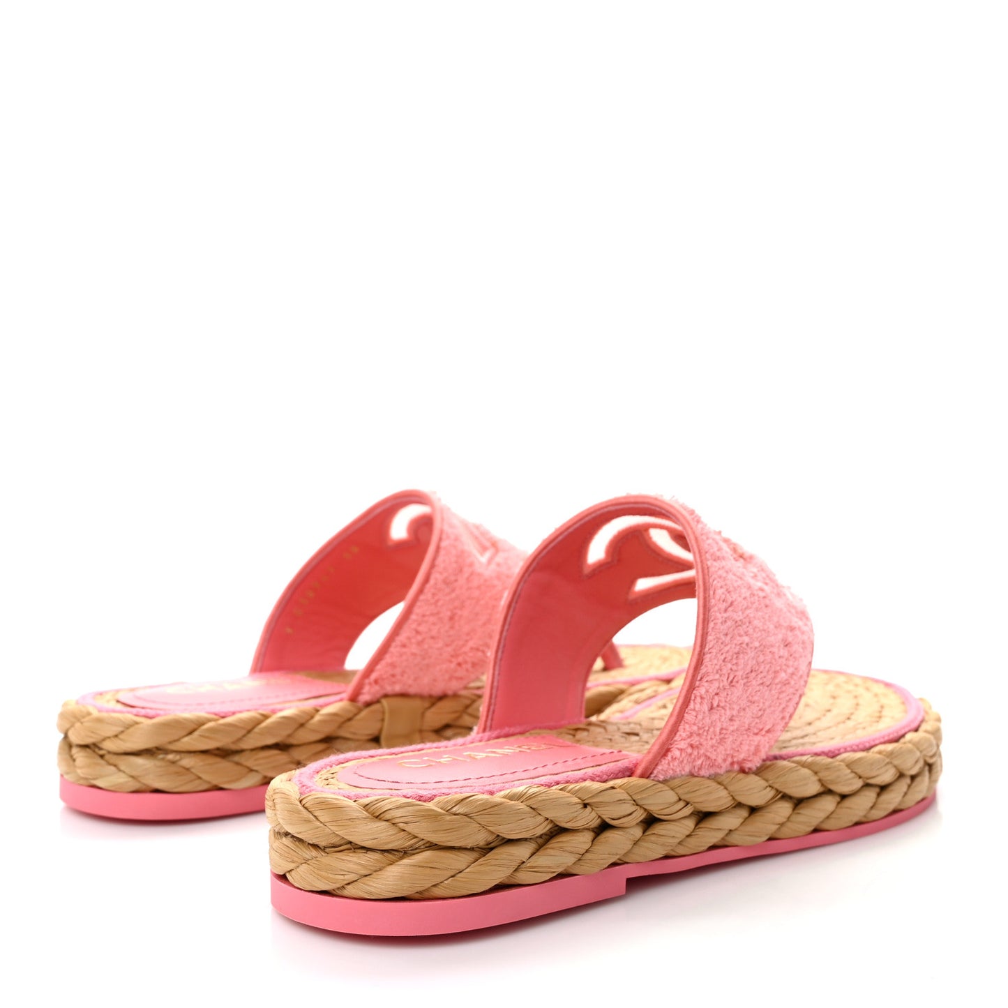 Terry Cloth Raffia CC Logo Thong Sandals 38 Pink