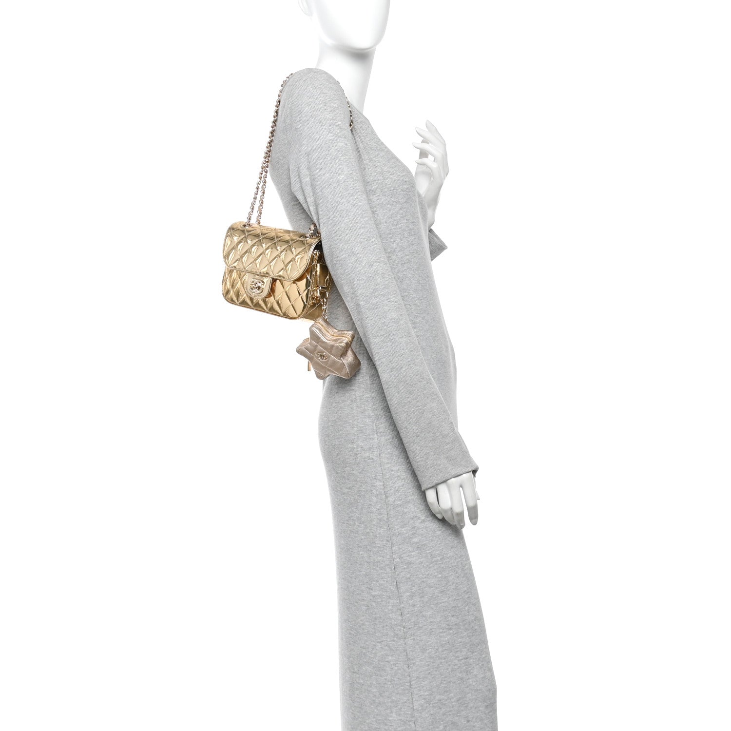 Chanel Mirror Calfskin Metallic Calfskin Quilted Hollywood Boulevard Mini Flap With Star Coin Purse Gold 2 of 12