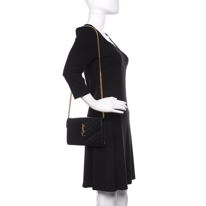 Saint Laurent Grain De Poudre Matelasse Chevron Monogram Chain Wallet Black 2 of 9