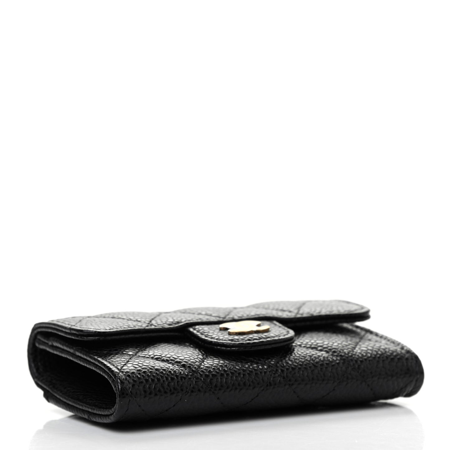 Caviar Quilted Flap Card Holder Wallet Black