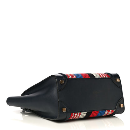 Celine Smooth Calfskin Striped Canvas Micro Luggage Navy Blue 4 of 17