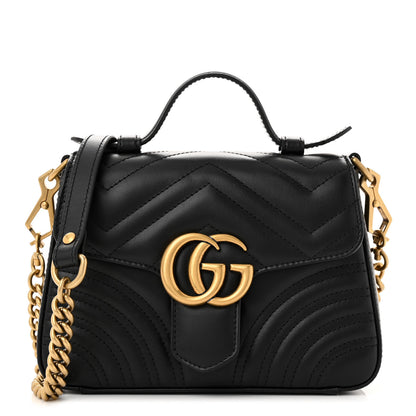 Gucci Calfskin Matelasse Mini GG Marmont Top Handle Shoulder Bag Black 1 of 10