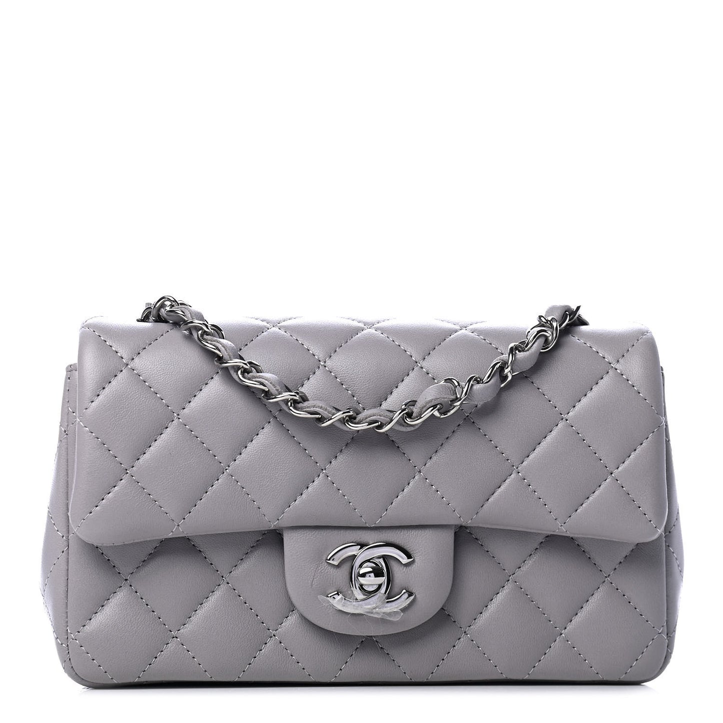 Lambskin Quilted Mini Rectangular Flap Grey