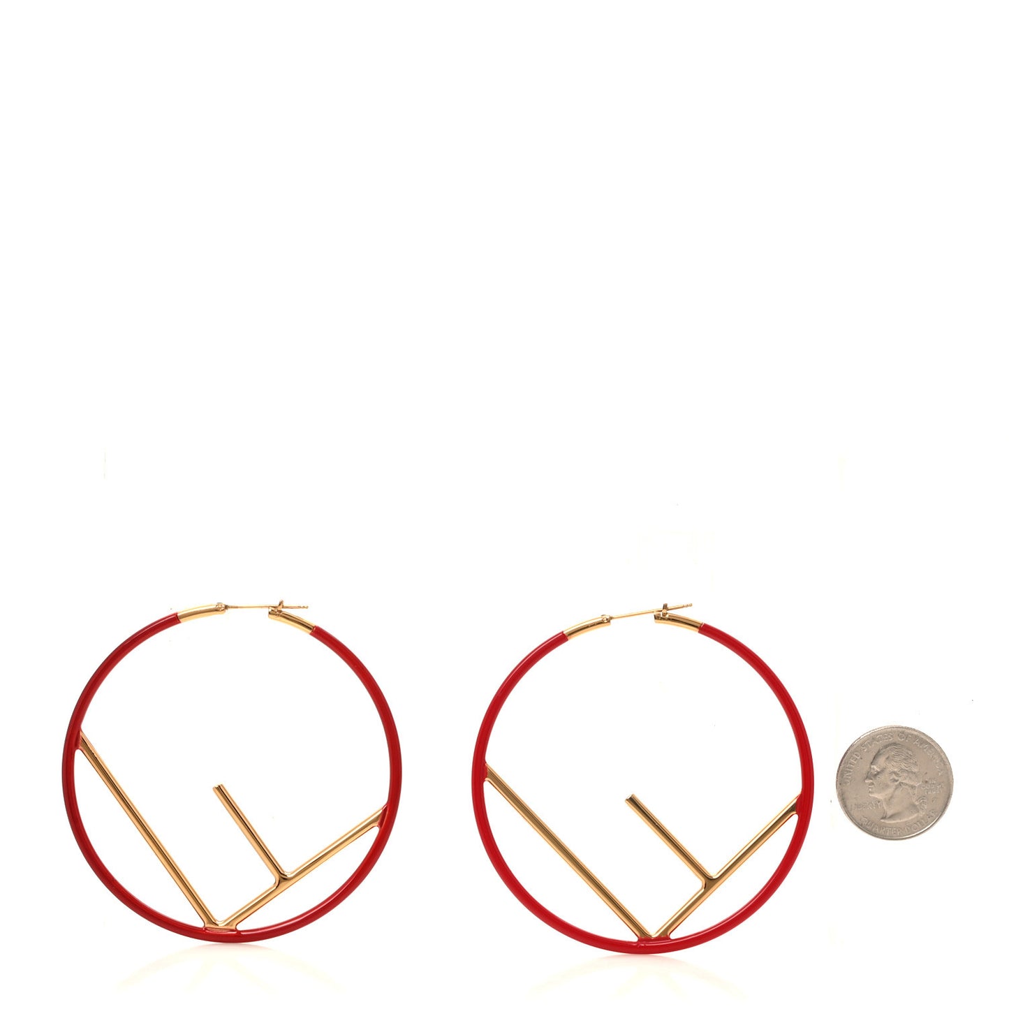 Metal Enamel Large F is Fendi Hoop Earrings Red Gold