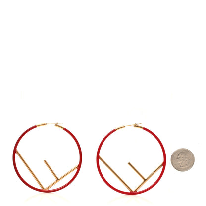 Fendi Metal Enamel Large F is Fendi Hoop Earrings Red Gold 2 of 4
