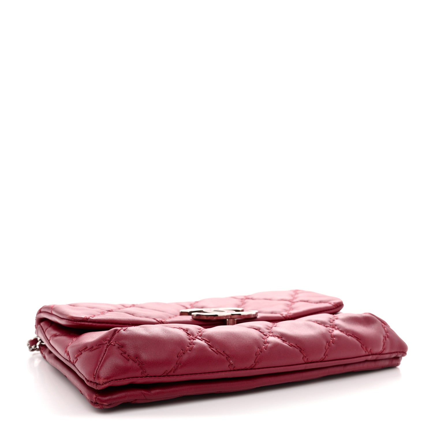 Chanel Calfskin Quilted Double Stitch Hamptons Clutch with Chain Red 4 of 13