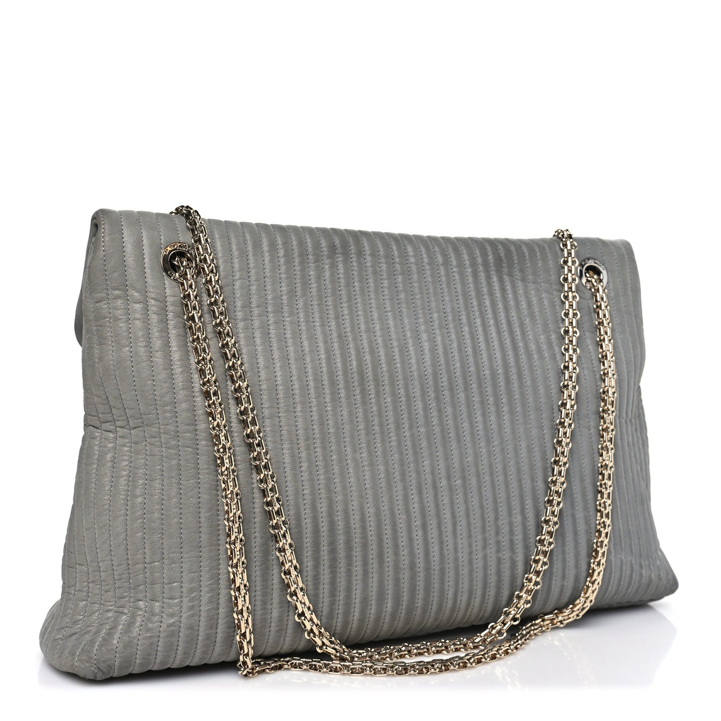 Iridescent Calfskin Vertical Quilted Mademoiselle Lock Bijoux Flap Shoulder Bag Grey