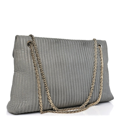 Chanel Iridescent Calfskin Vertical Quilted Mademoiselle Lock Bijoux Flap Shoulder Bag Grey 3 of 11