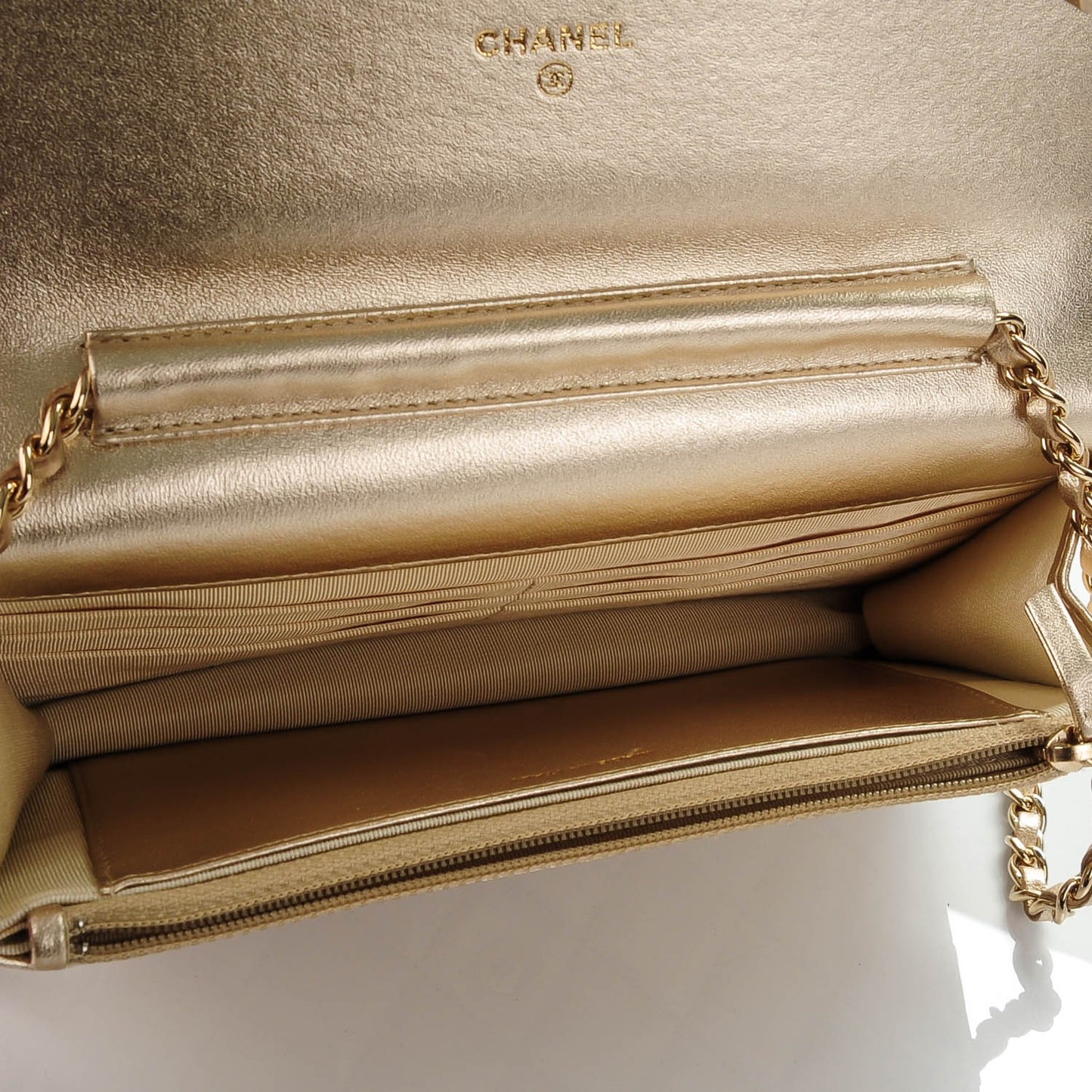 Metallic Lambskin Wallet On Chain WOC Gold