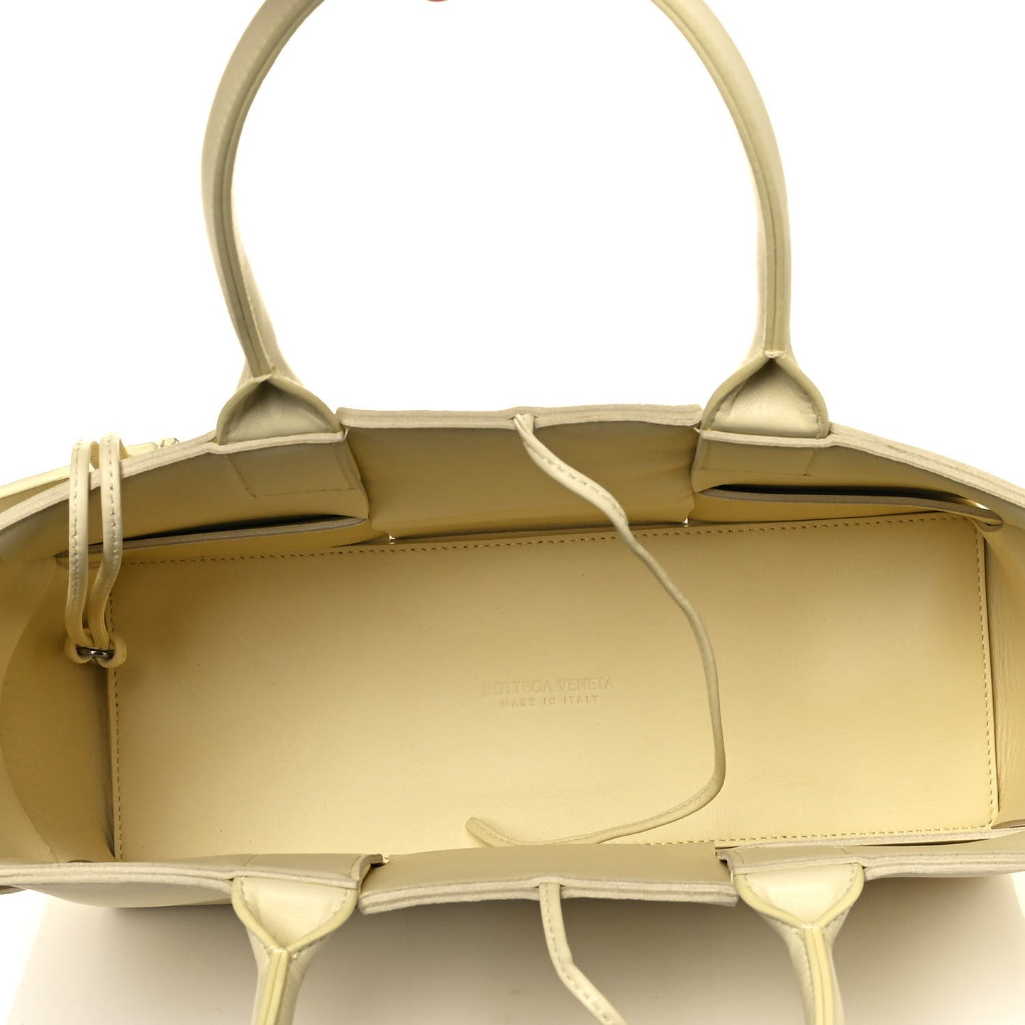 Grained Calfskin Intrecciato Small Arco Tote Ice Cream