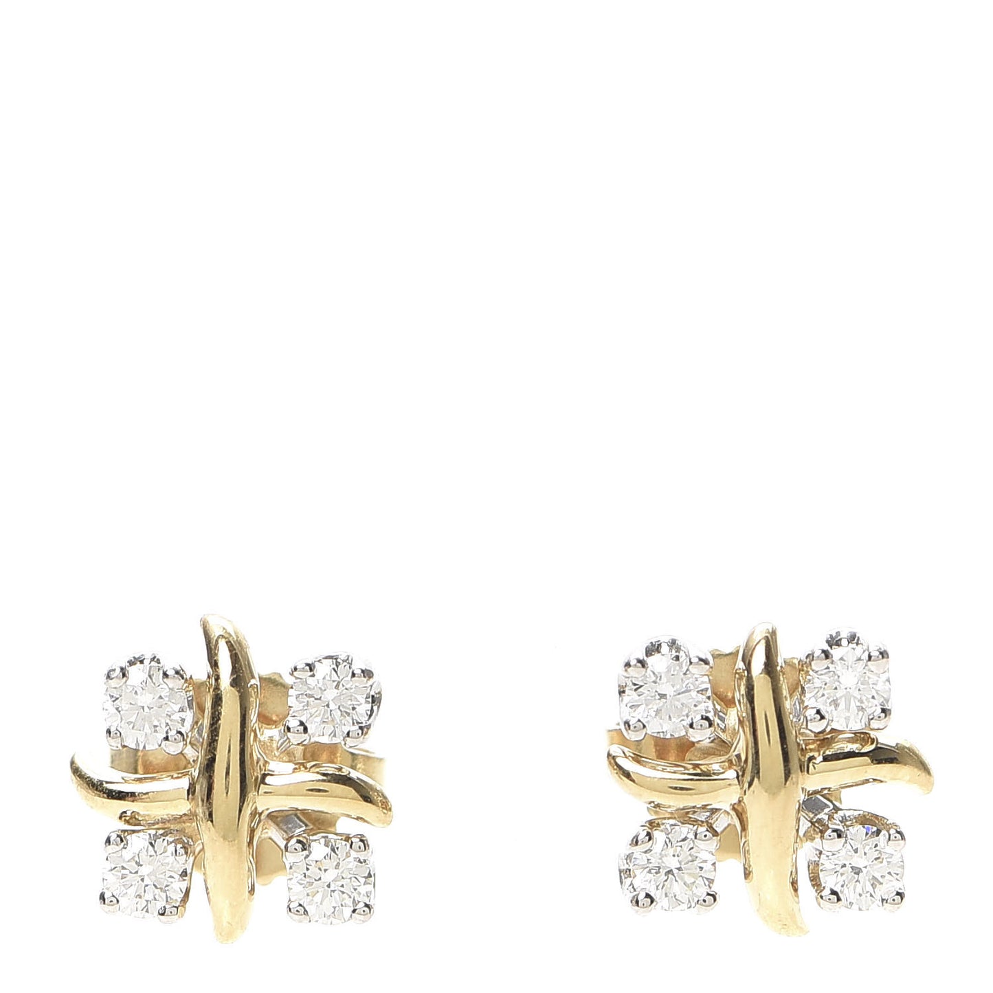 Platinum 18K Yellow Gold Diamond Schlumberger Lynn Earrings
