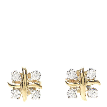 Tiffany Platinum 18K Yellow Gold Diamond Schlumberger Lynn Earrings 2 of 5