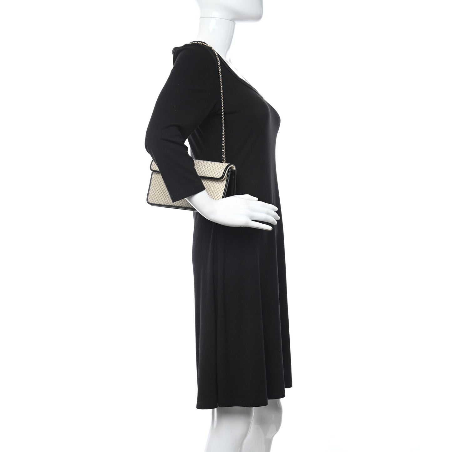 Patent Jersey Quilted Small Flap Ivory Black