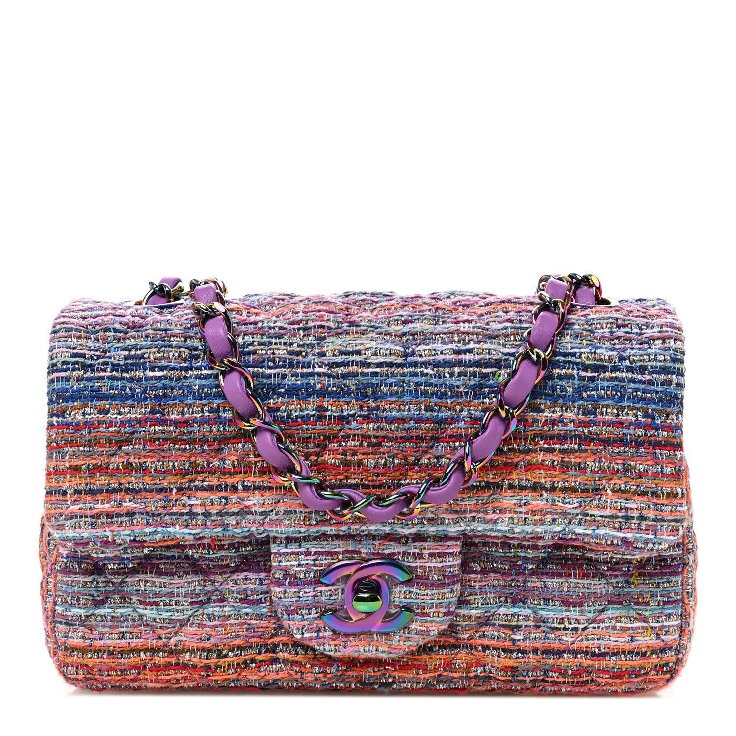Chanel Tweed Quilted Mini Rectangular Flap Blue Pink Orange 1 of 10