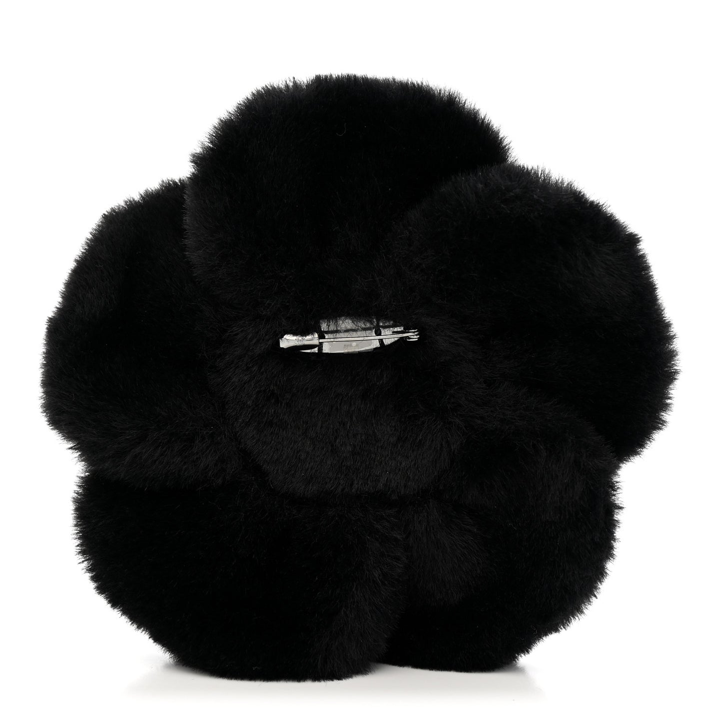 Faux Fur Strass Camellia Brooch Black