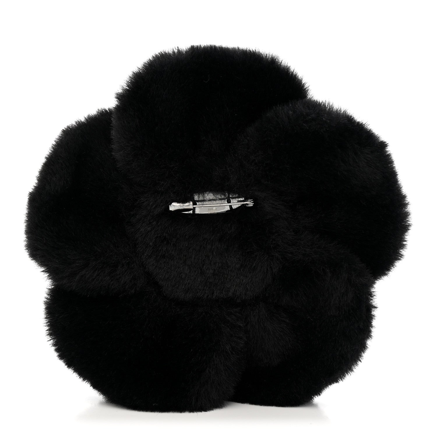 Chanel Faux Fur Strass Camellia Brooch Black 3 of 5