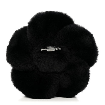 Chanel Faux Fur Strass Camellia Brooch Black 3 of 5