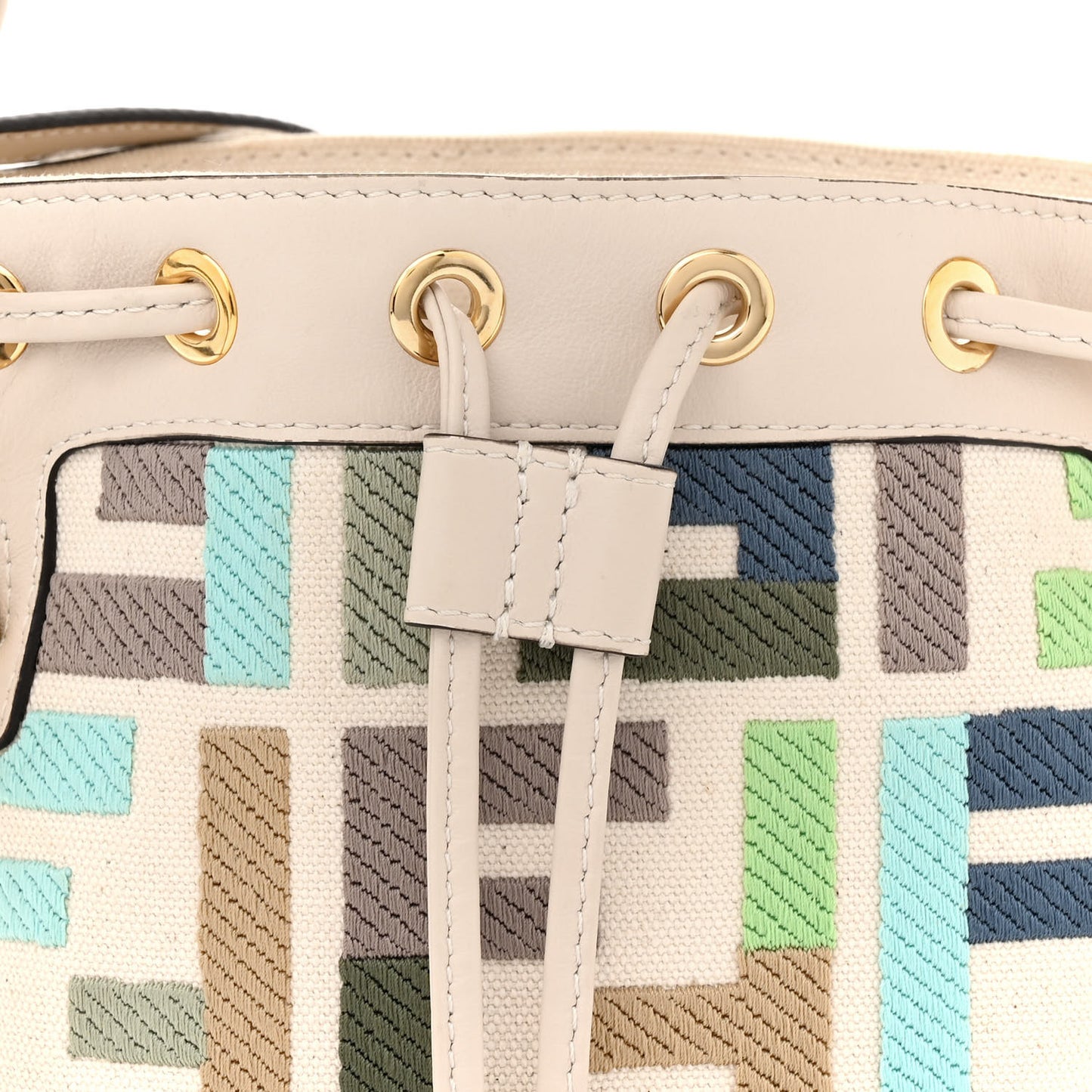 Canvas Vitello Grace F is Fendi FF Multicolor Embroidered Mini Mon Tresor Bucket Bag Grezzo Multicolor Latte