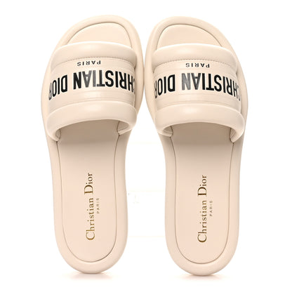 Christian Dior Lambskin Embossed Every-D Flat Slide Sandals 36 Off White 2 of 10
