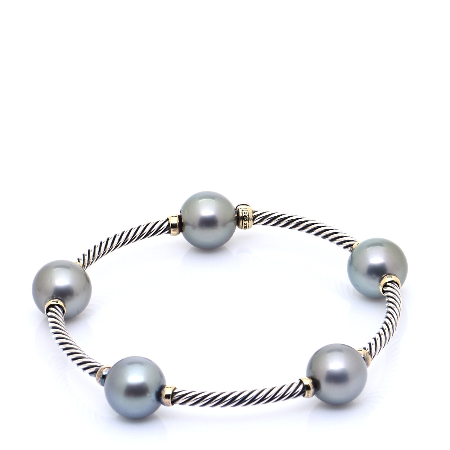 David Yurman Sterling Silver 18K Yellow Gold Pearl Mustique Station Bracelet 1 of 6