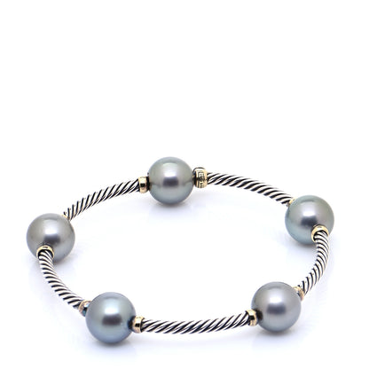 David Yurman Sterling Silver 18K Yellow Gold Pearl Mustique Station Bracelet 1 of 6
