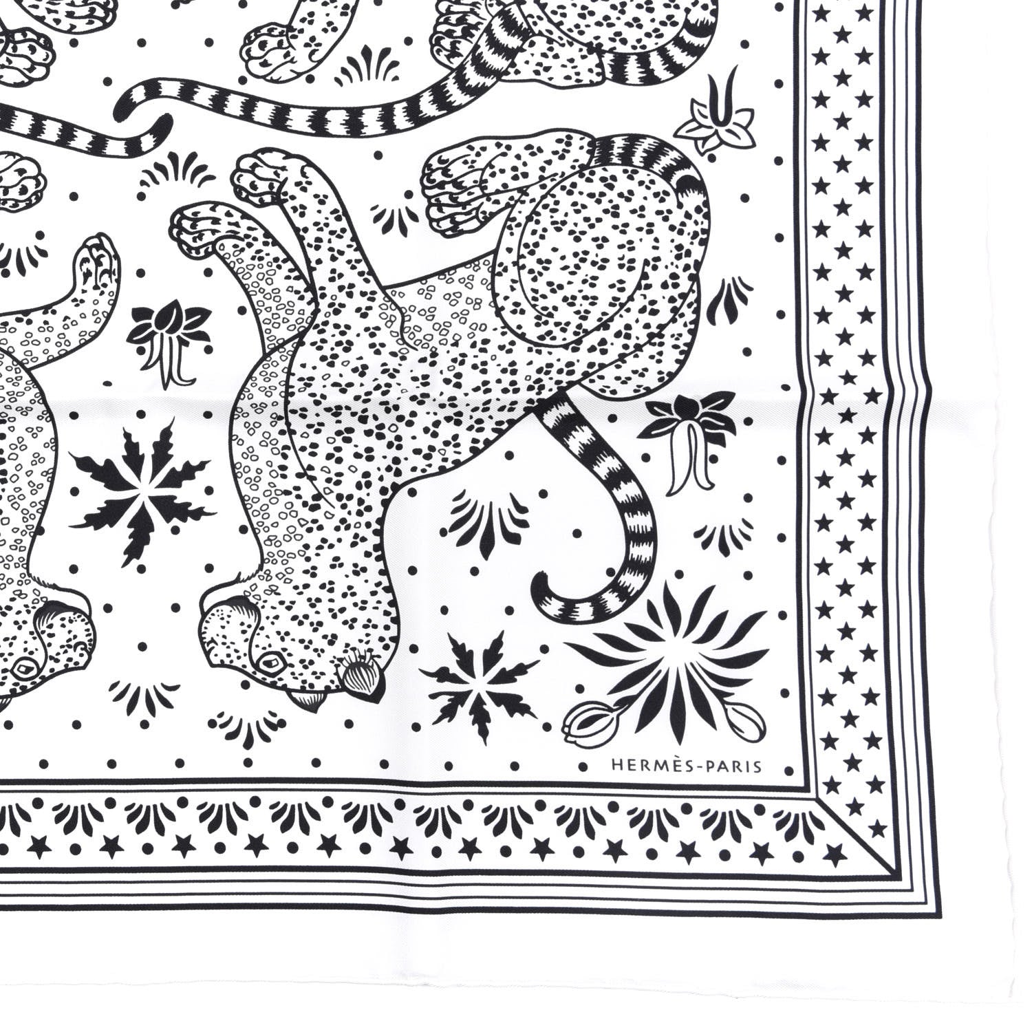 Hermes Silk Les Leopards Bandana Scarf 55 White Black 2 of 5