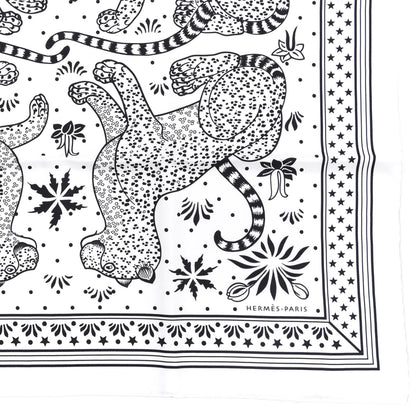 Hermes Silk Les Leopards Bandana Scarf 55 White Black 2 of 5