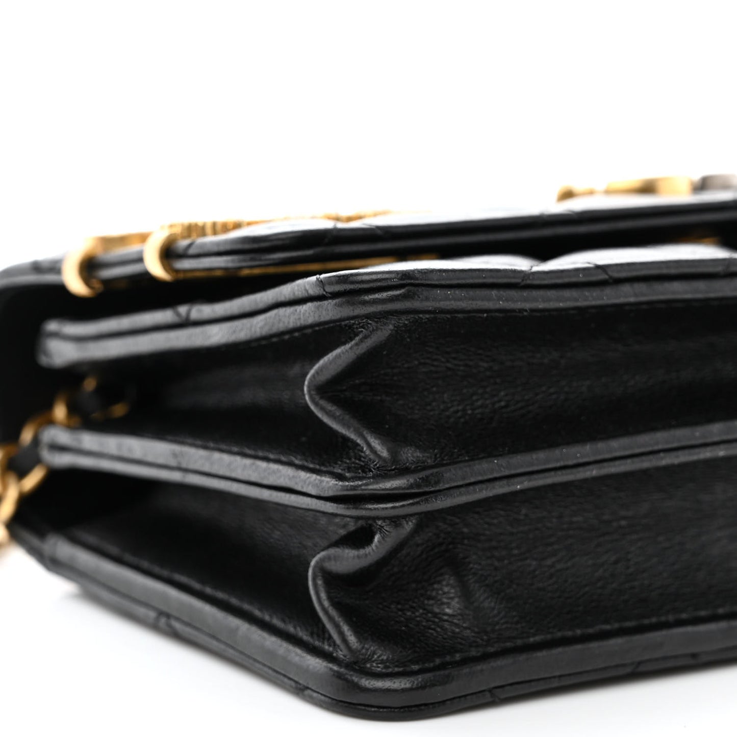 Lambskin Quilted Coco Clips Mini Wallet On Chain WOC Black
