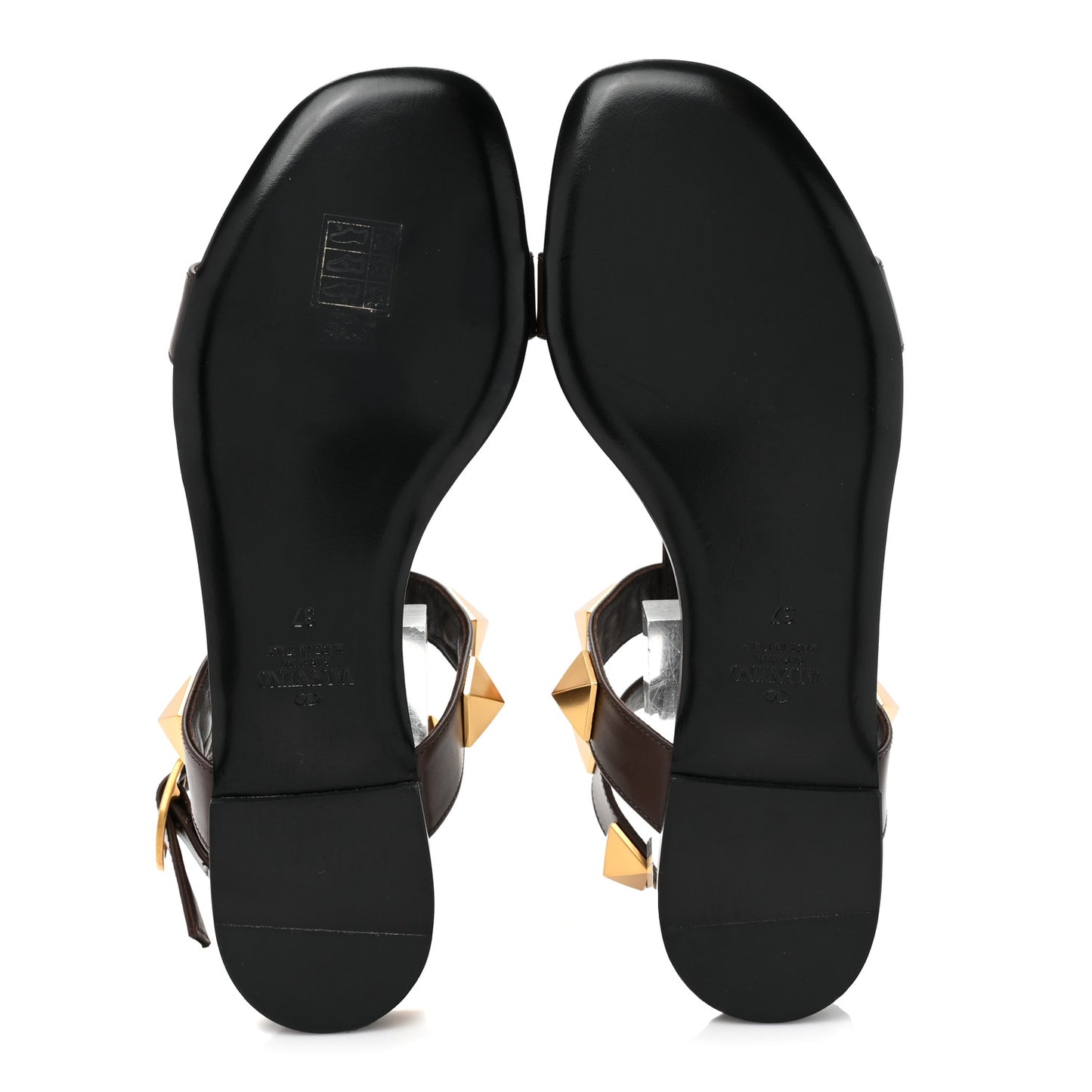 Calfskin Roman Stud Ankle Strap Flat Sandals 37 Fondant