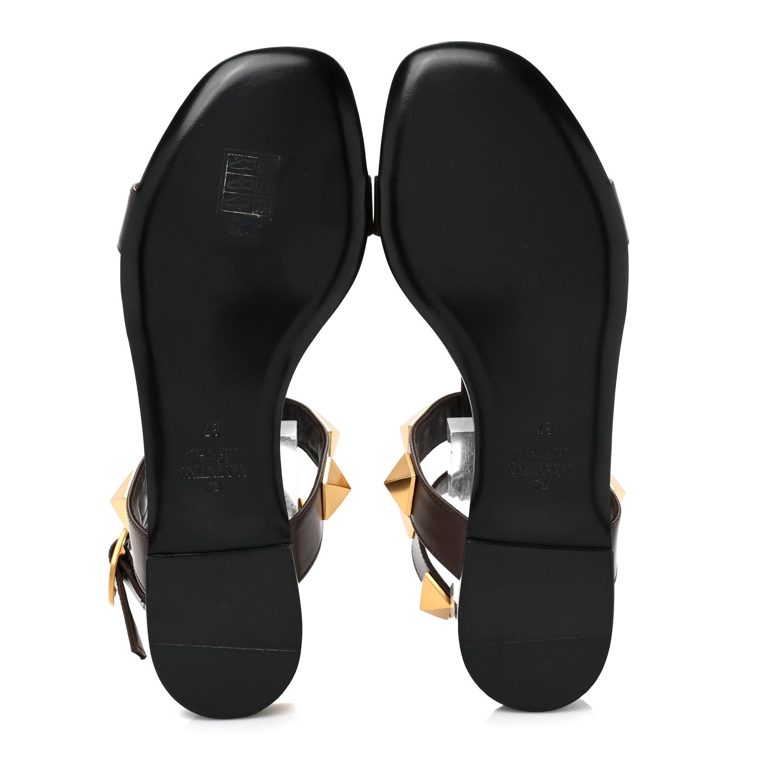 Valentino Garavani Calfskin Roman Stud Ankle Strap Flat Sandals 37 Fondant 5 of 9