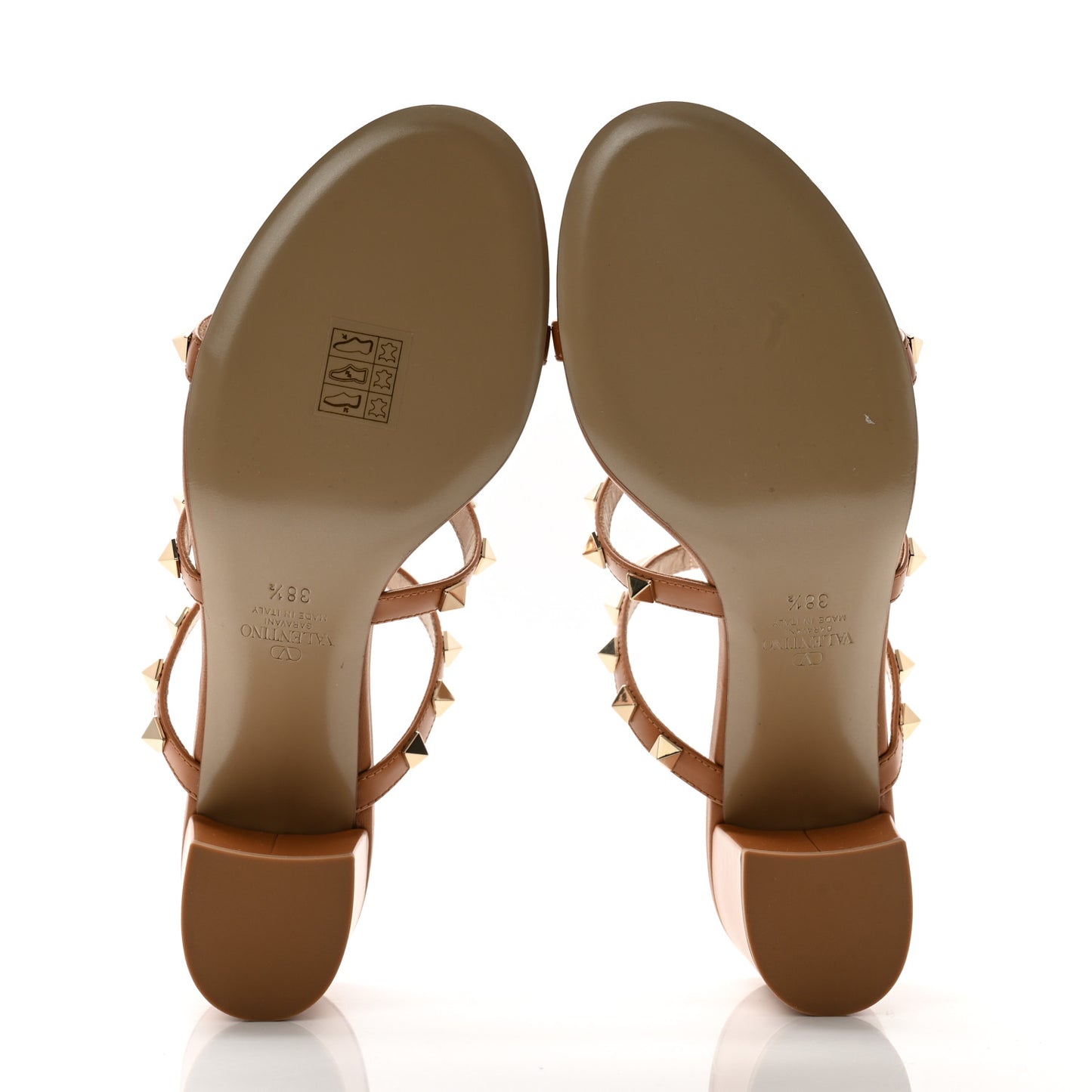 Calfskin Nappa Rockstud 60mm Caged Slide Sandals 38.5 Almond Beige