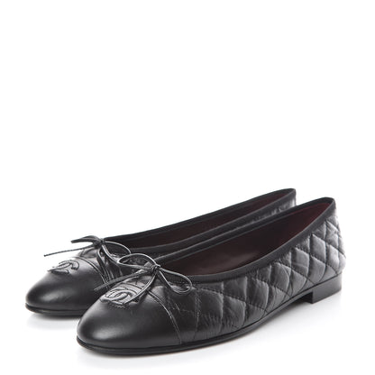 Chanel Aged Calfskin Quilted Cap Toe Ballerina Flats 39 Black 3 of 8