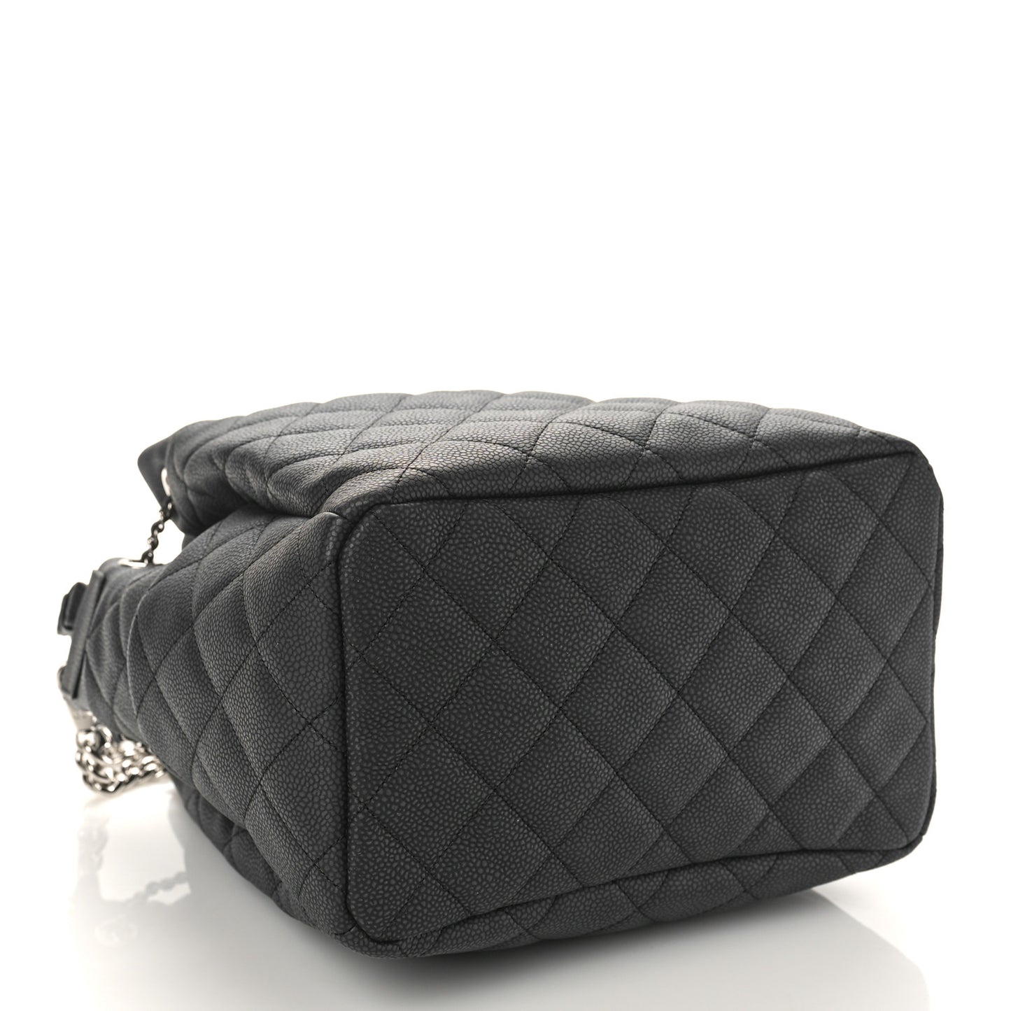 Caviar Flat Quilted CC Chain Bucket Drawstring Bag Black