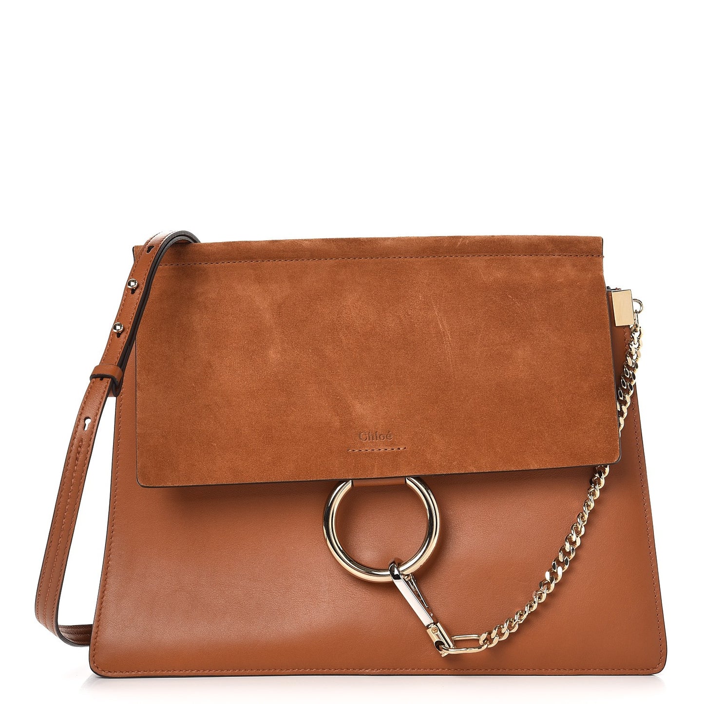 Suede Calfskin Medium Faye Shoulder Bag Tobacco