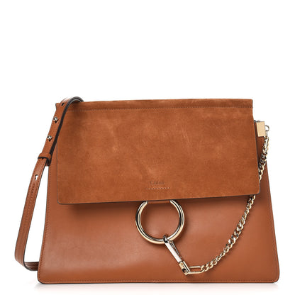 Chloe Suede Calfskin Medium Faye Shoulder Bag Tobacco 1 of 9
