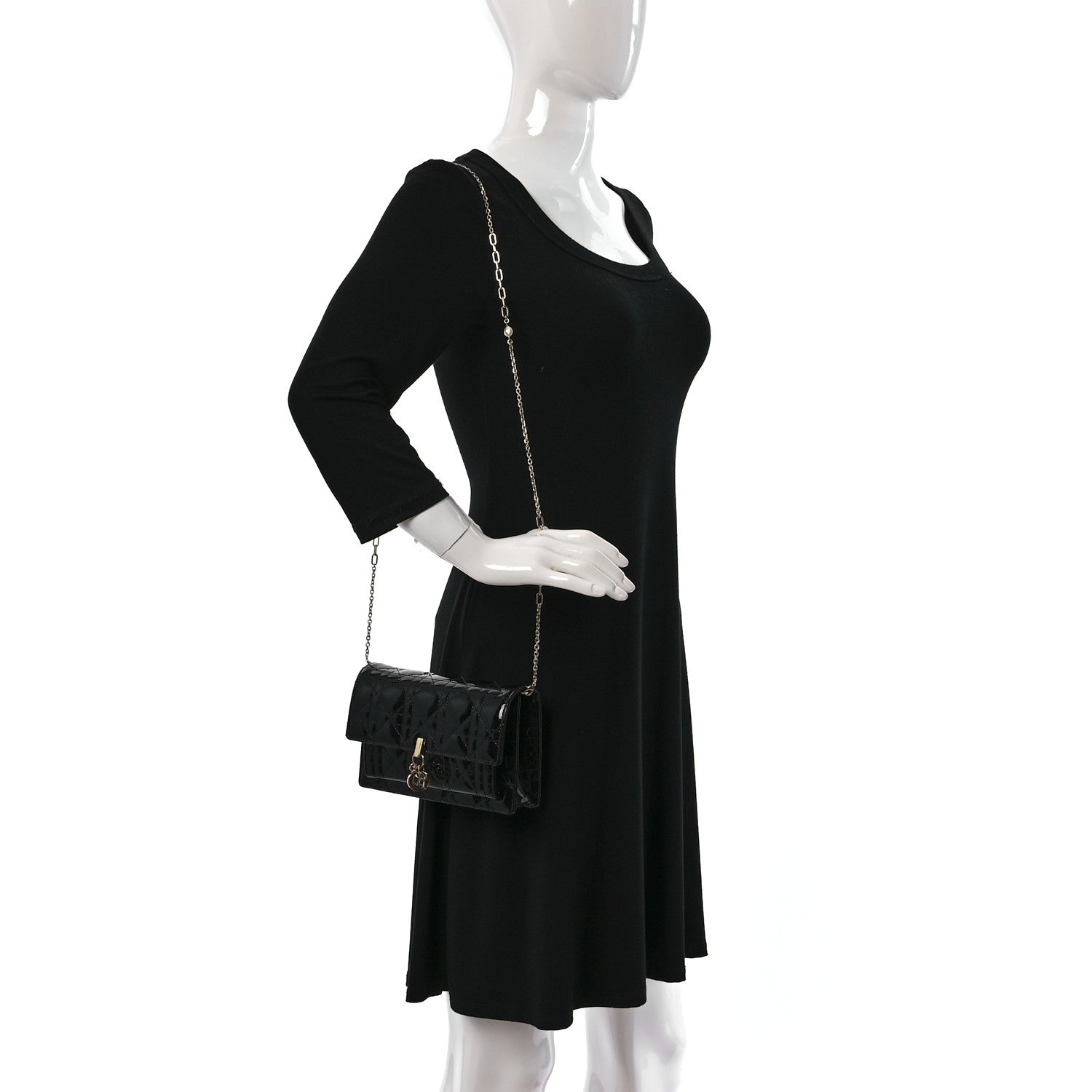 Christian Dior Patent Cannage Lady Dior Chain Pouch Black 2 of 9